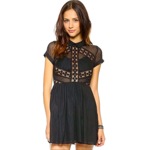FREE PEOPLE (4) Black Crochet & Mesh Mini Dress - All That Talk